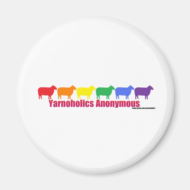 Yarnoholics Anonymous Rainbow Sheep Magnet (Front)