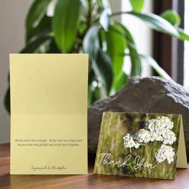 Yarrow Flower Matching Inside Colour Personalised Note Card (front and inside of thank you template greeting card)
