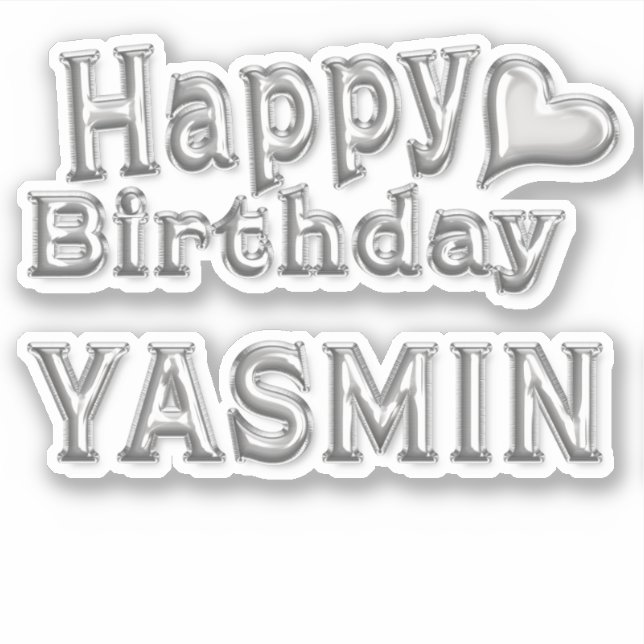 Yasmin Happy Birthday silver Sticker (Front)