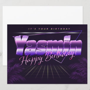 Yasmin Name Vorname lila retro Karte Geburtstag Card