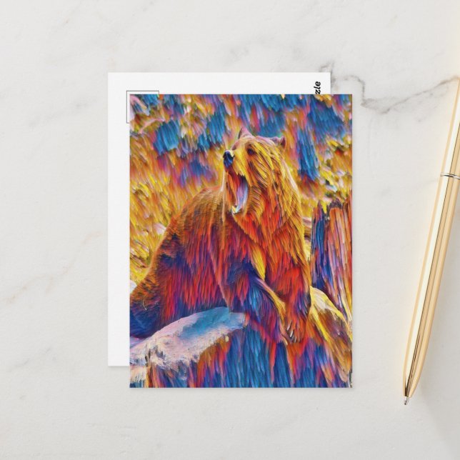 Yawning big bear postcard (Front/Back In Situ)