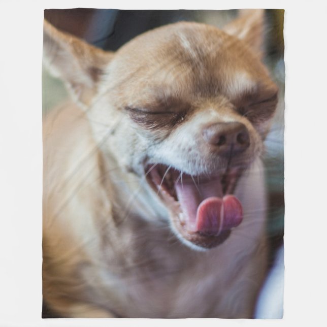 Yawning Chihuahua Fleece Blanket (Front)