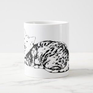 Yawning Tabby Cat Black & White Art Mug