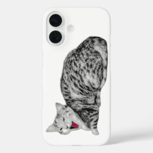 Yawning Tabby Cat Monochrome Case with Red Tongue
