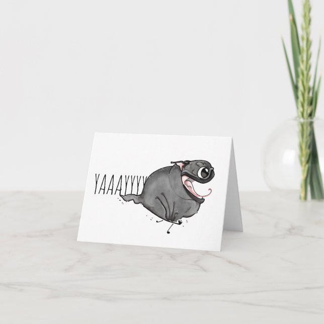 YAY! Black Pug Zoomies Card (Front)