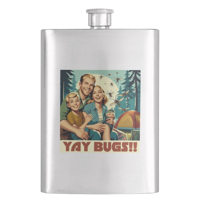 Yay Bugs Camping Funny Hip Flask (Front)