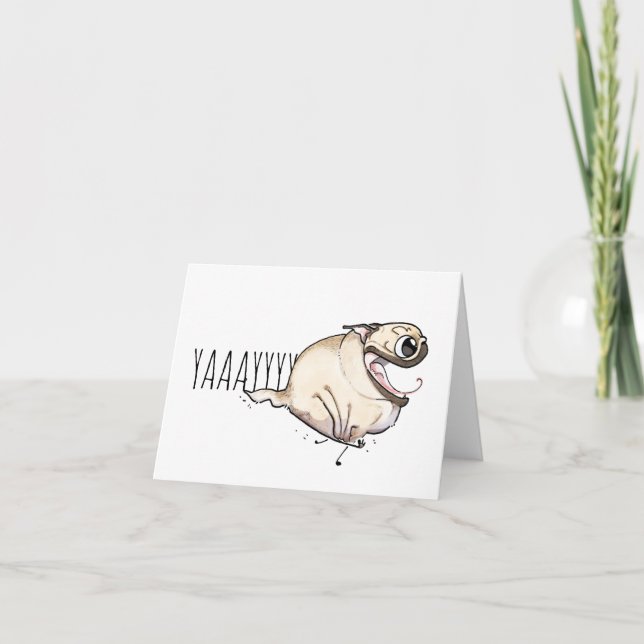 YAY! Fawn Pug Zoomies Card (Front)