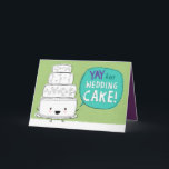 YAY for Wedding Cake! Funny Wedding Congrats Card<br><div class="desc">YAY for wedding cake! Funny wedding congratulations card. Inside: “and also congratulations on getting married & all that other stuff.” A kawaii cute four-tiered wedding cake with hearts and swirls. The bride and groom will love receiving this humourous greeting card on their big day, and hopefully a generous gift of...</div>