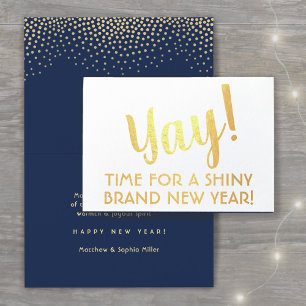 Yay! Happy Brand New Year Navy & Gold Confetti Foil Card