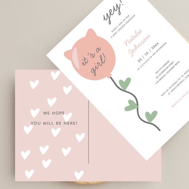 Yay It´s A Girl Boho Balloon Baby Shower Postcard (Creator Uploaded)