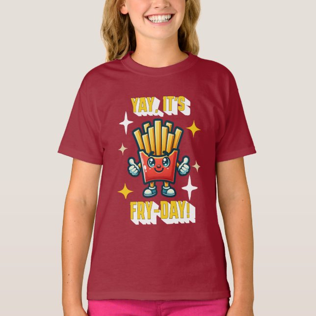 Yay, it's Fry-Day! Funny Kawaii French Fries T-Shirt (Front)