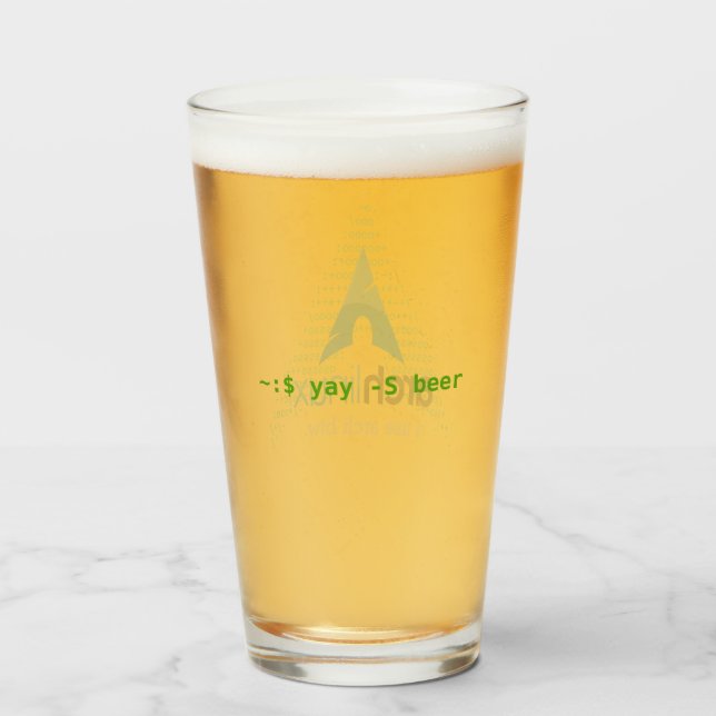 ~:$ yay -S beer (Official logo w/Fetch) Glass (Back Filled)
