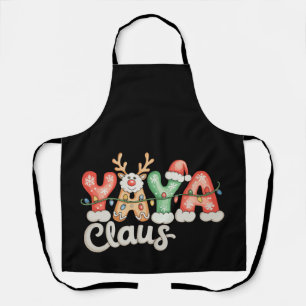 Yaya Claus Christmas Lights Reindeer Santa Hat Apron