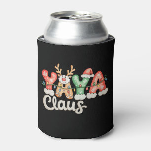 Yaya Claus Christmas Lights Reindeer Santa Hat Can Cooler