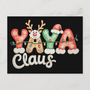 Yaya Claus Christmas Lights Reindeer Santa Hat Holiday Postcard