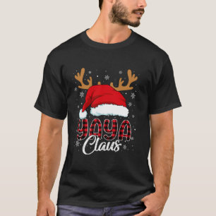 Yaya Claus Santa Hat Reindeer Red Plaid Matching F T-Shirt