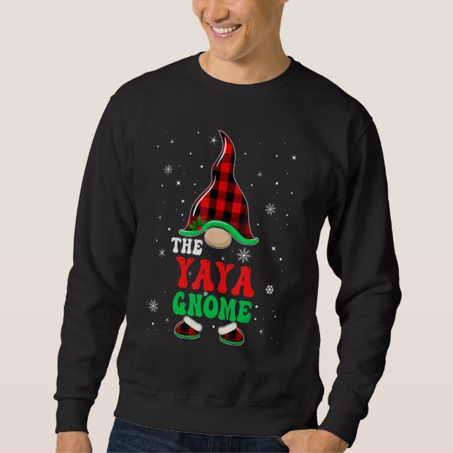 Yaya Gnome Buffalo Plaid Matching Family Christmas Sweatshirt (Front)