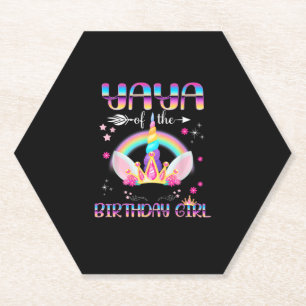 Yaya Of The Birthday Girl Rainbow Unicorn Mothers Paper Coaster