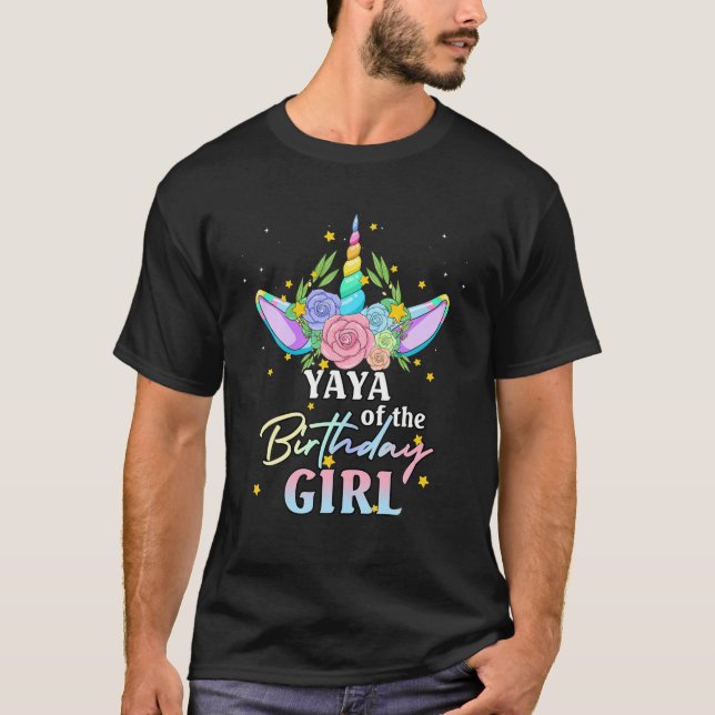 Yaya Of The Birthday Girl Unicorn Rainbow Matching T-Shirt (Front)