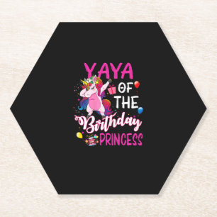 Yaya Of The Birthday Princess Unicorn Girl T-Shirt Paper Coaster