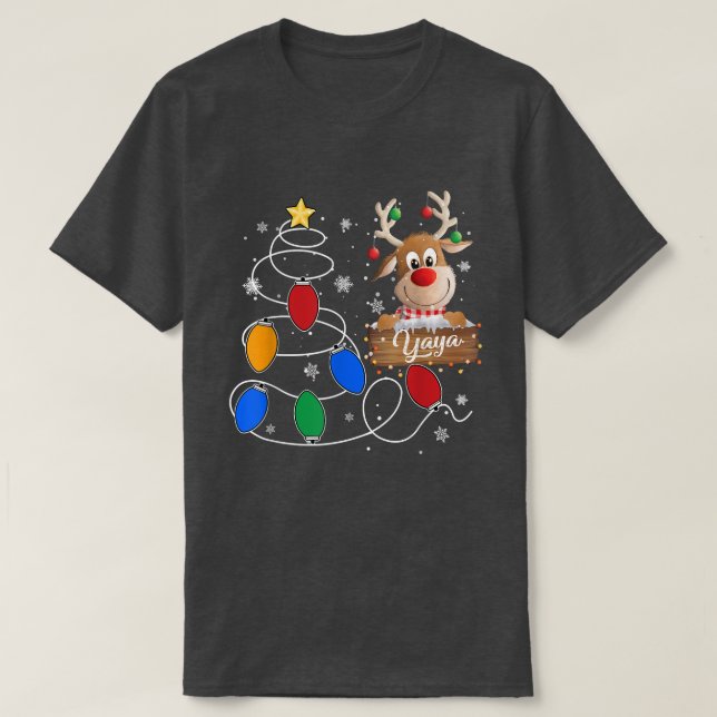Yaya Reindeer Lights Christmas Tree  Cute Christma T-Shirt (Design Front)