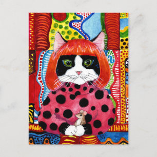Yayoi Kusama tribute as Cute Cat mouse postcard