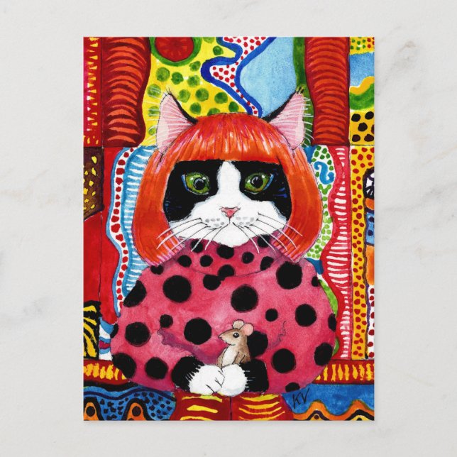 Yayoi Kusama tribute as Cute Cat mouse postcard (Front)