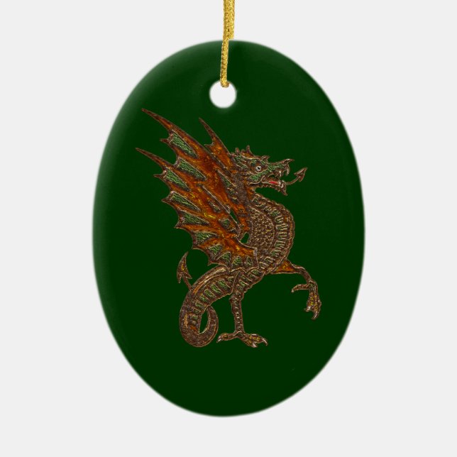 Ye Old Mediaeval Dragon Design Ceramic Tree Decoration (Front)