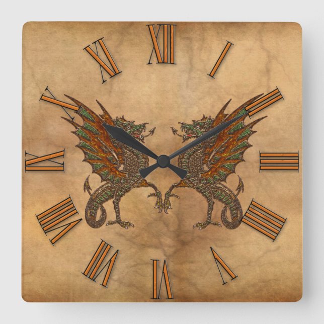 Ye Old Mediaeval Dragon Design Square Wall Clock (Front)