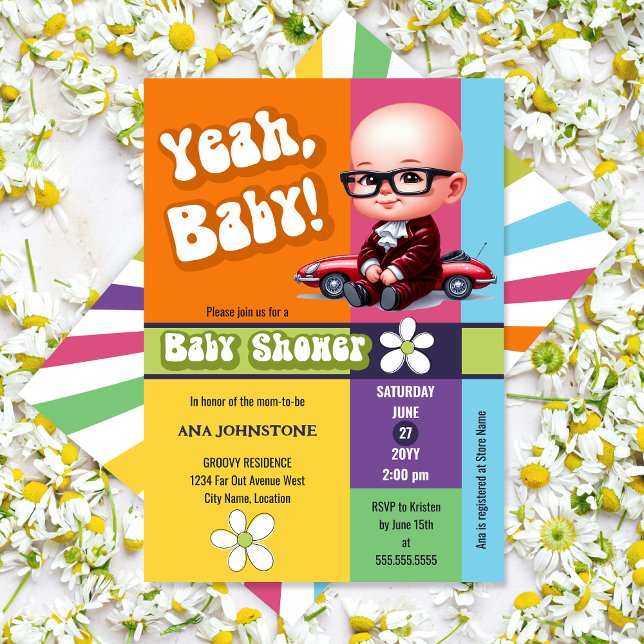 Yeah Baby Retro Baby Shower Invitation (Yeah, Baby! retro and fun baby shower invitation.)