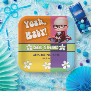 Yeah Baby Retro Baby Shower Paper Plate