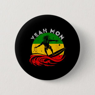 Yeah Mon Rastafari Roots Jamaican Surfing Rasta Re 6 Cm Round Badge
