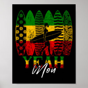 Yeah Mon Rastafari Roots Jamaican Surfing Rasta Re Poster