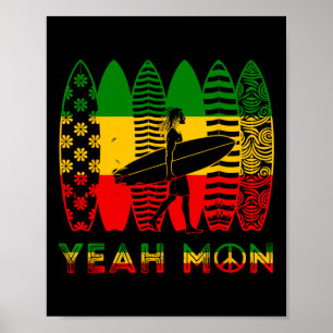 Yeah Mon Rastafari Roots Jamaican Surfing Rasta Re Poster