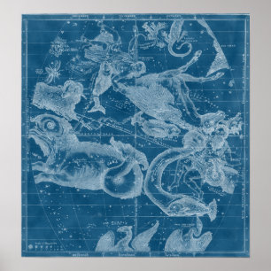 Year 1856 Antique stars map with animals as stars Poster