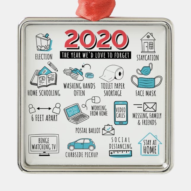 Year 2020 Quarantine Christmas Commemorative Metal Ornament (Front)