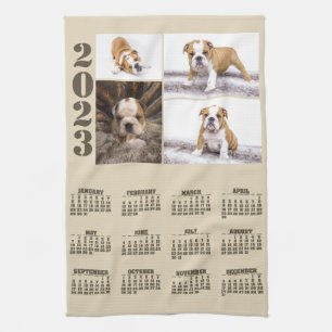 Year 2023 Calendar Dog Pet 4 Photo Collage Tea Towel