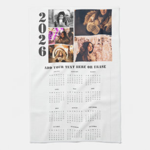 Year 2026 Calendar 5 Photo Collage Kitchen Towel