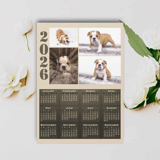 Year 2026 Calendar Dog Pet 4 Photo Collage Magnet (Creator Uploaded)