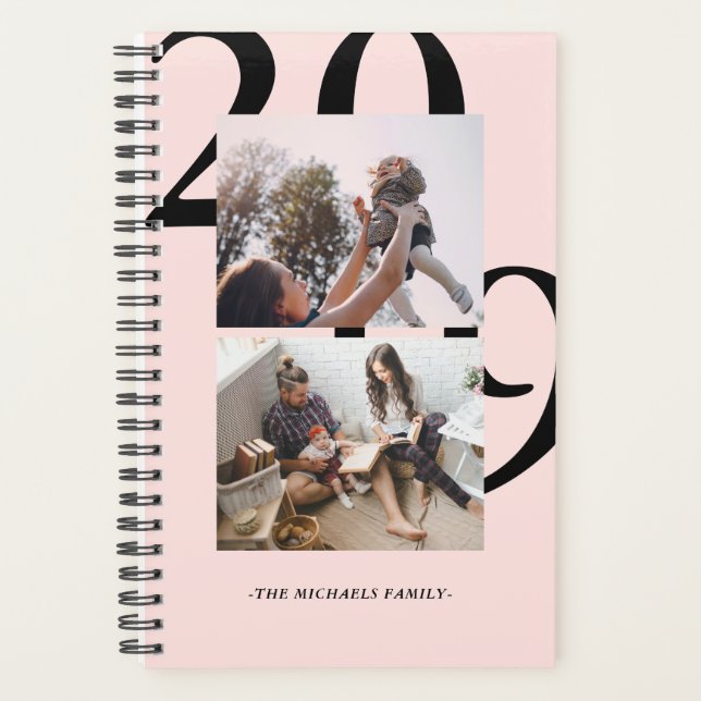 Year Blush Pink Two Photo Polka Dot Pattern Planner (Front)
