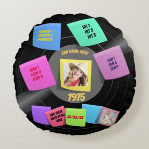 Year Born 60s 70s Photo Retro Vinyl Record Custom Round Cushion
