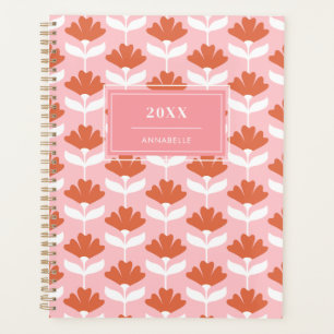 Year Date Monogram Name Pink & Red Floral Vintage Planner