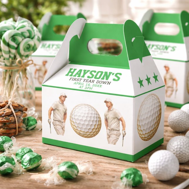 Year Down, Golf On! 1st Birthday Party Favour Box (Year Down, Golf On! 1st Birthday Party Favor Boxes)
