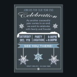 Year End Celebration Christmas Party Invitation<br><div class="desc">Corporate Year End Celebration Christmas Party Invitation with a modern feel.  Shades of blue and white with snowflakes,  snow piles and banner ribbon on front.</div>