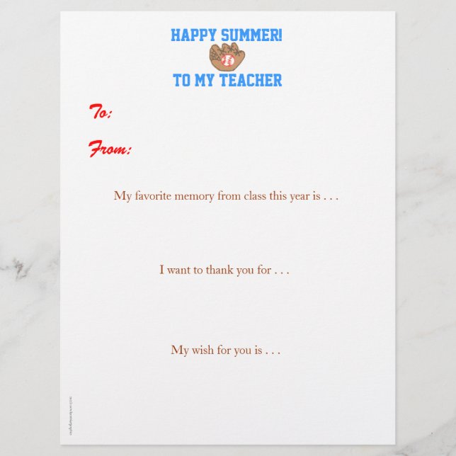 Year-end personalised teacher thank you - baseball (Front)