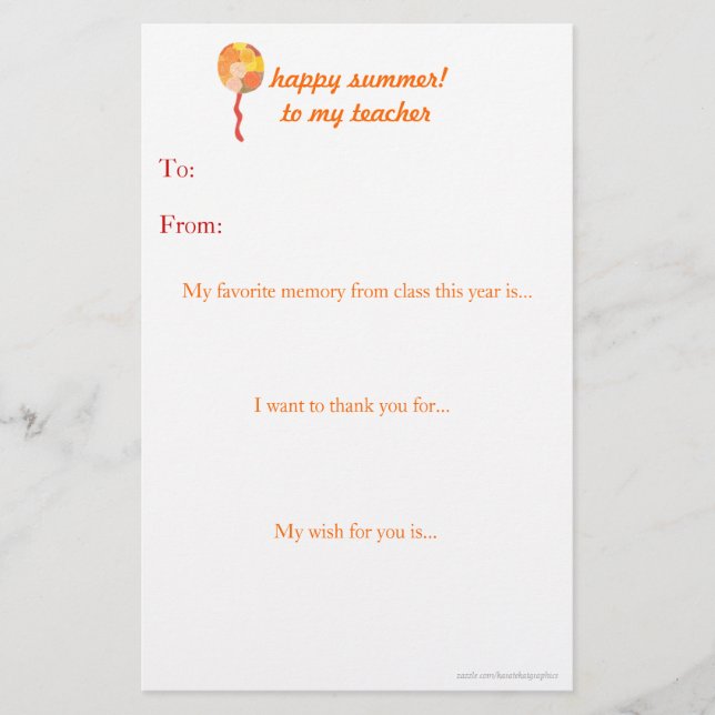 Year-end teacher thank you note (Front)