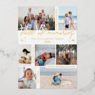 Year Full of Memories Photo Collage & Highlights Foil Holiday Card