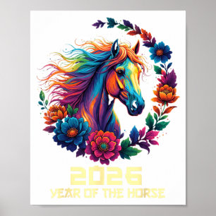Year Horse 2026 Happy Chinese Illustration Poster