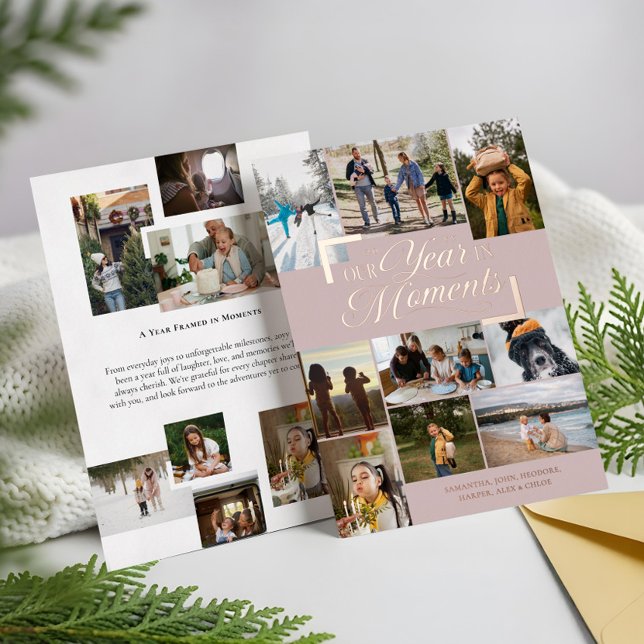 Year in Moments Family Photo Collage Christmas Foil Holiday Card (Year in Moments Family Photo Collage Christmas Foil Holiday Card)