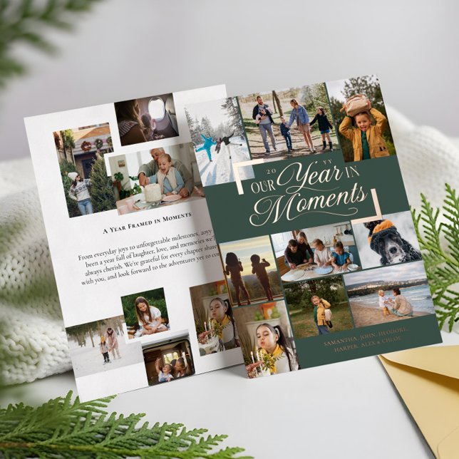 Year in Moments Family Photo Collage Christmas Foil Holiday Card (Year in Moments Family Photo Collage Christmas Foil Holiday Card)